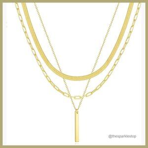 14K Gold Plated Layered Necklace with Minimalist Pendant